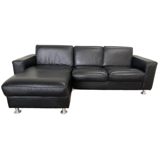 Zwarte Echt Leer Hoekbank 1