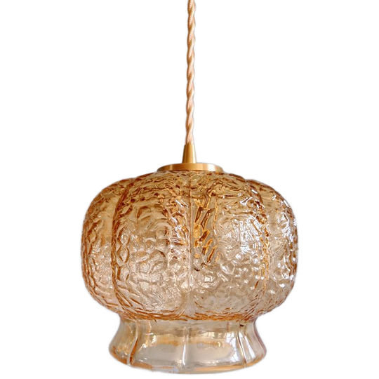 Vintage Amberkleurige Glazen Hanglamp 1960-70 (5 Beschikbaar) 1