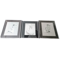 Drieluik Zilver Zwart Metaal Gravures Angerand 3 Dames