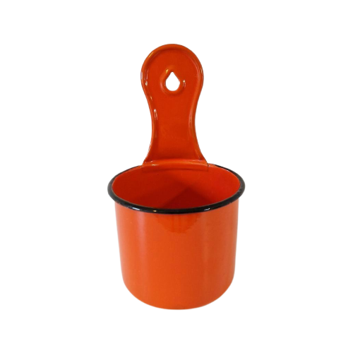 Vintage Oranje Emaille Wandpot Wasknijper Bak Hangpot Retro