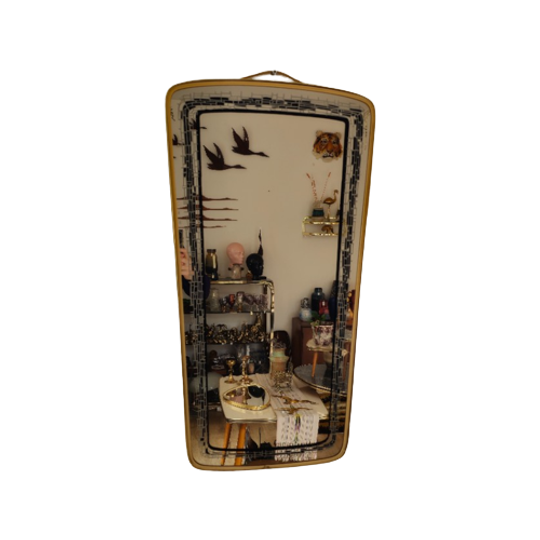 Vintage Spiegel Wandspiegel Mirror Goud Zwart Messing 1