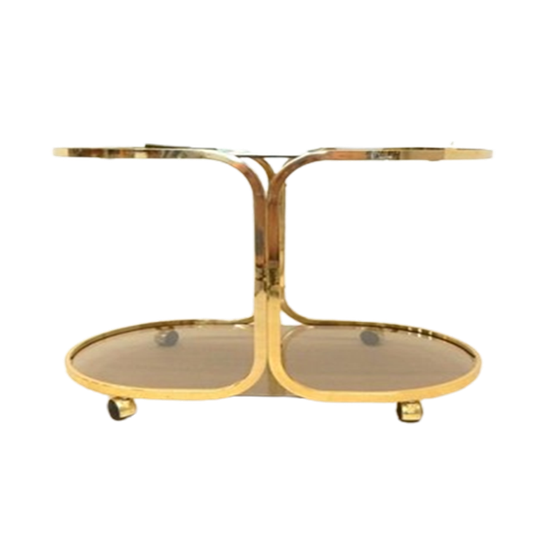 Vintage Messing Bijzettafel 70s Serveerwage Hollywoodregency 1