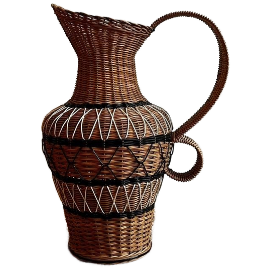 Grote Rotan Rieten Kruik Vaas Jaren 60 Vintage 1