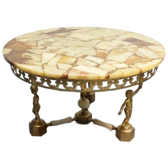 Vintage Salontafel | Messing Onderstel | Natuursteen 1
