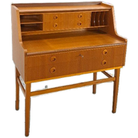 Zweeds Teak Secretaire Met Lades En Uitschuifbaar Blad, Bureau