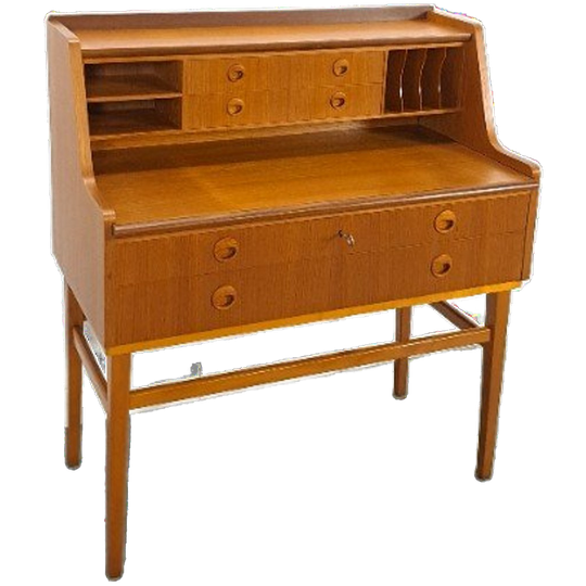 Zweeds Teak Secretaire Met Lades En Uitschuifbaar Blad, Bureau 1