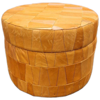 Vintage Poef Voetenbank Camel Leren Opbergbox Retro Poef thumbnail 1