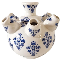 Porselein Tulpenvaas Tulpenvaasje Blauw Wit Vintage Vaasje