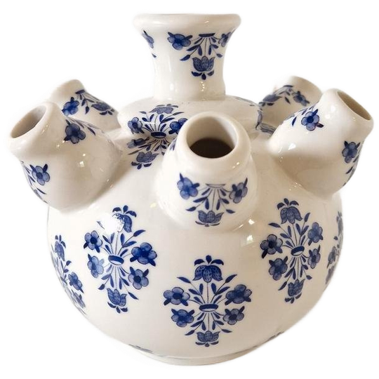 Porselein Tulpenvaas Tulpenvaasje Blauw Wit Vintage Vaasje 1