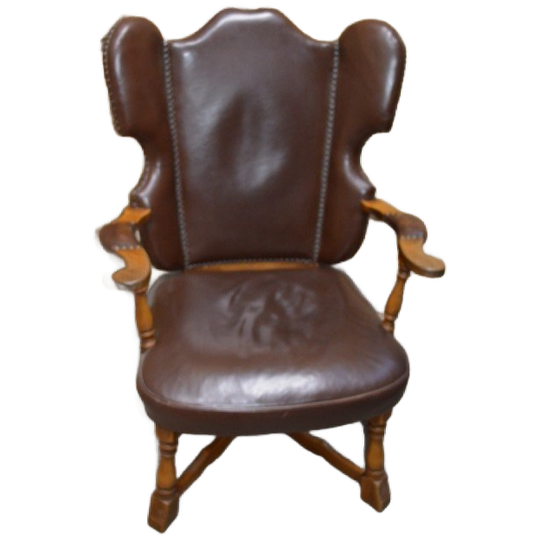 Eiken Fauteuil Met Leer Bekleed 1