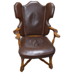 Eiken Fauteuil Met Leer Bekleed thumbnail 1
