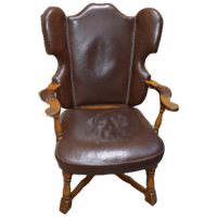Eiken Fauteuil Met Leer Bekleed