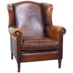 Comfortabele Vintage Engelse Stijl Schapenleren Oorfauteuil Met Een Zeer Mooie Kleurstelling thumbnail 1