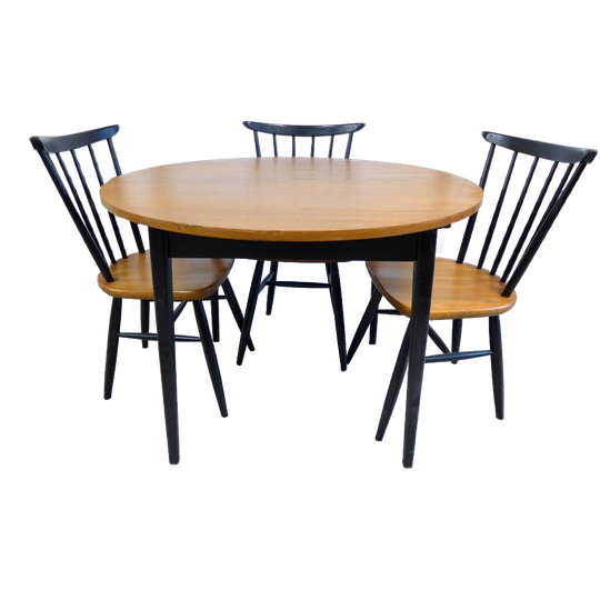 Set Ronde Retro Vintage Eettafel En 4 Tapiovaraa Stoelen 1