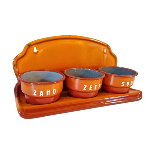 Oranje Zand Zeep Soda Rekje Antiek Emaille Wandrek 1