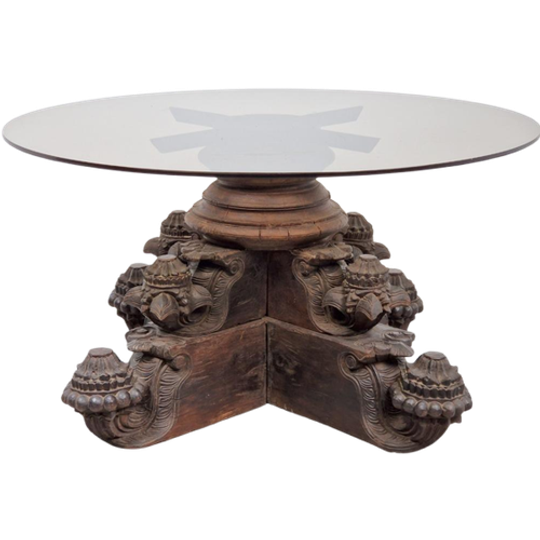 Anglo Indiase Massief Hardhout Handmade Salontafel 1840 Glas 1