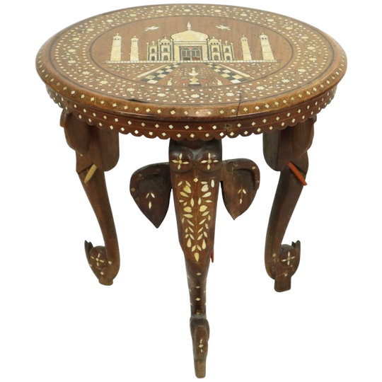 Anglo-indische Taj Mahal Bijzettafel Plantentafel Teak 41cm 1
