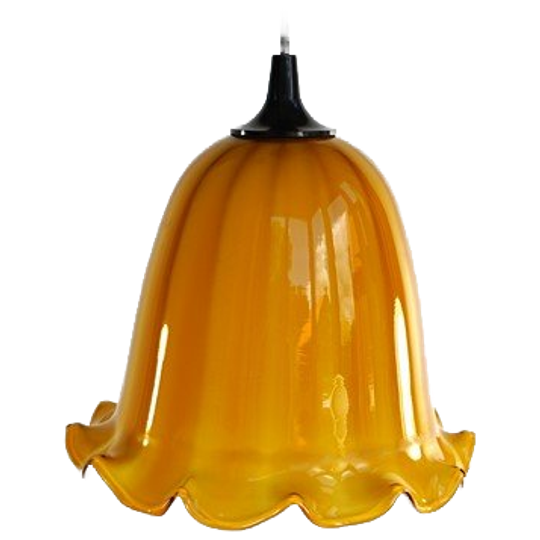 Vintage Glazen Hanglamp – Oker Geschulpt 1
