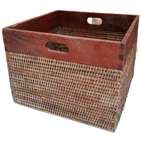Rotan Opbergbak Met Houten Rand 1