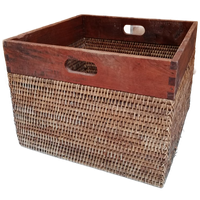 Rotan Opbergbak Met Houten Rand