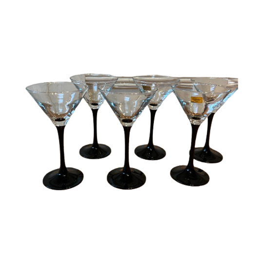 Feestelijke Luminarc Glazen, Zwarte Hoge Voet Martini Glazen Set Van 6 | Kerst 1