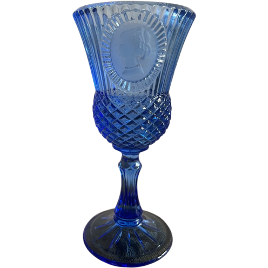 Blauw Glazen Wijn Kelk Met Reliëf Kop 1