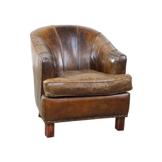 Stijlvolle Fauteuil Met Een Unieke Vormgeving En Een Prachtige Afwerking, Gemaakt Van Rundleer 1