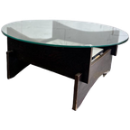 Vintage Ronde Salontafel Met Glas & Hout & Tegels thumbnail 1