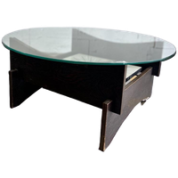 Vintage Ronde Salontafel Met Glas & Hout & Tegels