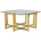 Hollywood Regency Geometrische Messing Salontafel Met Glazen Blad thumbnail 1