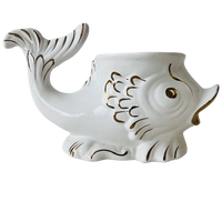 Mid-century Wit Bloempot Keramiek Vis Cache Pot 1980’s