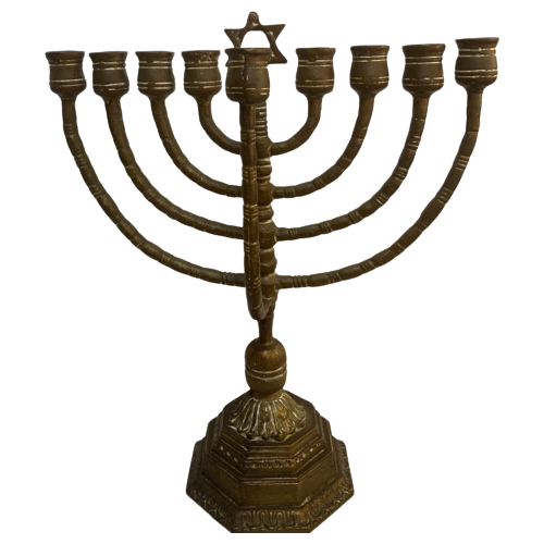 Grote Messing Joodse Kandelaar, 8 Plus 1 (Knechtje) Kaarsen