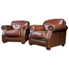 Vintage Grote Lederen Fauteuils – Donkerbruin thumbnail 1