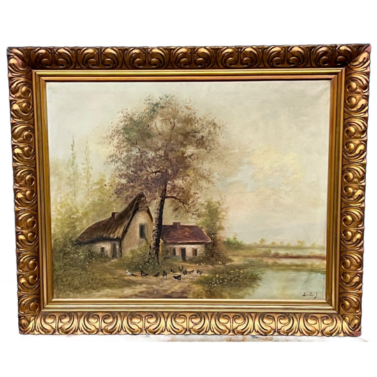 Groot Schilderij In Een Prachtige Lijst “compound”. 1
