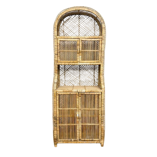 Vintage Rotan Rieten Bohemian Boogkast Kast Met Deurtjes 1
