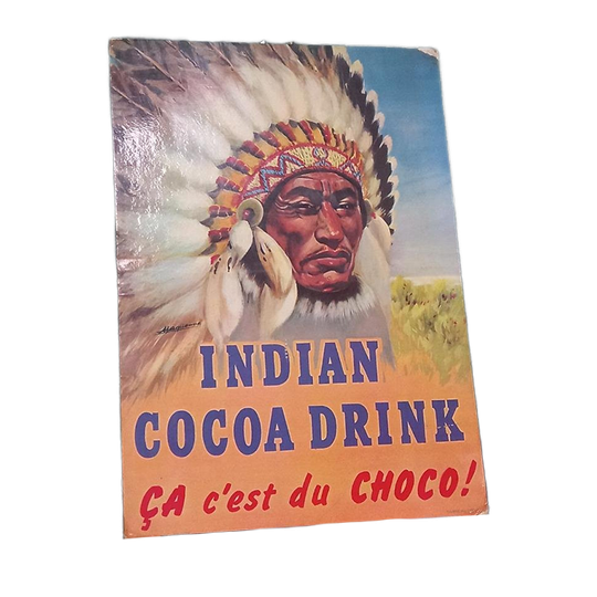 Vintage Belgisch Reclamekarton Voor Indian Cocoa Drink 1