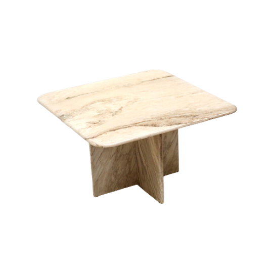 Vierkante Vintage Italiaans Marmeren Salontafel / Bijzettafel Uit De Jaren '70 1