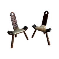 Mid-Century 3-Legged Stool With Backrest In Wood With Black-Brown Cowhide Seat, 1950S