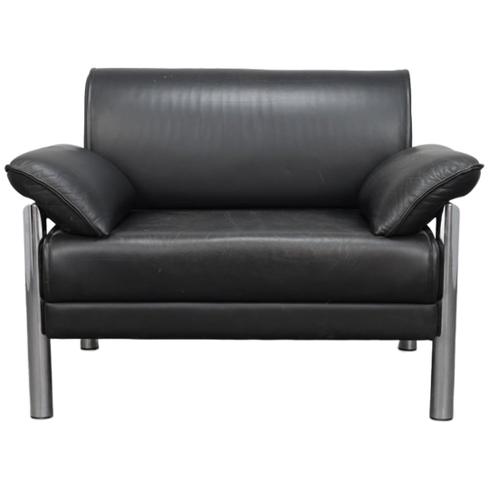 Postmodern Italian Lounge Chair In Leather And Chrome, 1980s 1