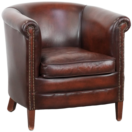 Mooie En In Goede Staat Verkerende Rundleren Clubfauteuil In Een Luxe Rood/bruine Kleur 1