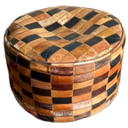 Vintage Gekleurde Leren Lapjes Pief Cognac Ø 49 Cm thumbnail 1