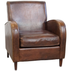 Statige, In Goede Staat Verkerende, Strak Afgewerkte En Comfortabele Schapenleren Fauteuil thumbnail 1
