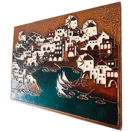 Vintage Grieks Mid-century Wandplaquette Koper Emaille Aethra Schilderij 1970’s 1