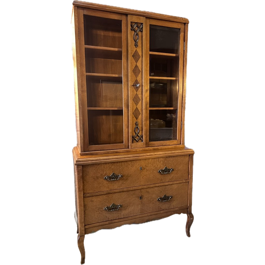 Prachtige Kleine Vitrinekast Met Planken En Lades, 64 Cm Breed En 161 Cm Hoog 1