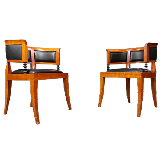Set Of 2 Cherry Wood Armchairs By Leon Krier Model Sella Media By Giorgetti, 199 1