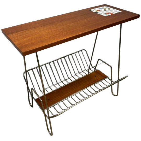Vintage Bijzettafel Met Lectuurbak Teak - Mozaiek - Fifties 1