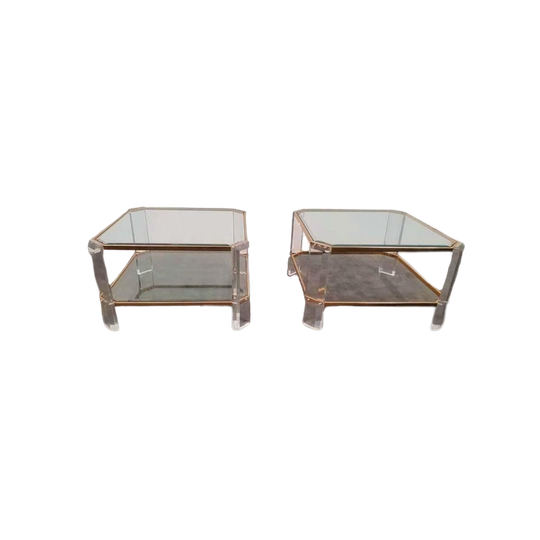 Hollywood Regency Messing Glas Tafel Set 70s 1