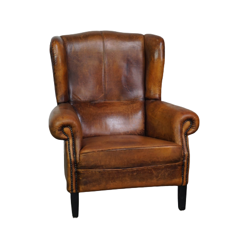 Comfortabele Schapenleren Oorfauteuil Met Een Prachtige Vintage Uitstraling