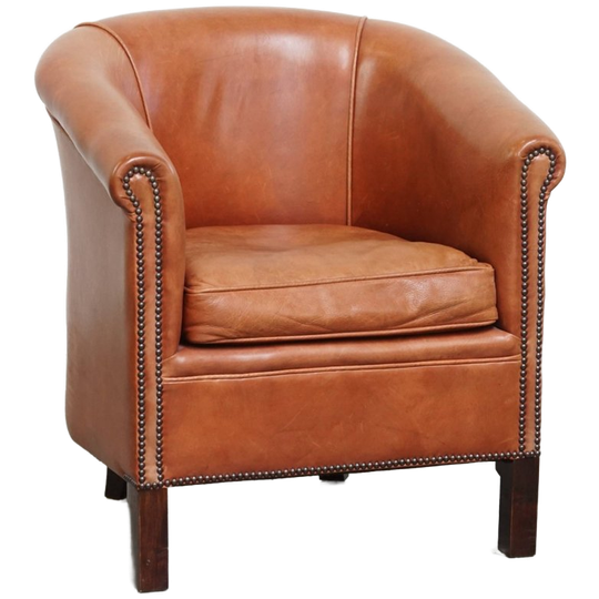 In Een Goede Staat Verkerende Rundleren Engelse Stijl Clubfauteuil In Een Lichte Cognac Kleur 1