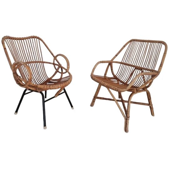 2 Zeldzame Rohe Noordwolde Vintage Rotan Stoeltjes 1